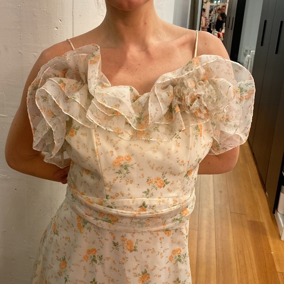 Vintage 1970 Bridesmaid Ruffle chiffon dress Gown - Picture 8 of 12